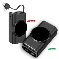 9000mAh power banka FLEXLIT, s výsuvným kabelem a LED logem, PD 20 W a QC 22,5 W