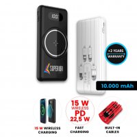 Power banka s all-in-1 vestavěnými kabely, 15W bezdrátovým rychlonabíjením a PD 22,5W výstupem , 10000 mAh