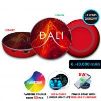 POWER BANKA S BEZDRÁTOVÝM NABÍJENÍM, CMYK + LED LOGEM, 6000 - 10000 MAH