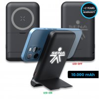 15W magnetická bezdrátová + QC 22,5W power banka s LED logem a stojánkem, 10000 mAh