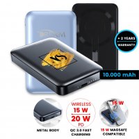 10000 mAh - kovová magnetická power banka s 15W bezdrátovým nabjením a PD 20 W