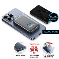 10000 mAh - kovová magnetická power banka s 15W bezdrátovým nabjením a PD 20 W