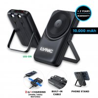 10000 mAh magnetická power banka MAGION, s bezdrátovým nabíjením, vestavěnými kabely, QC 22,5 W, PD 20 W a LED logem