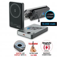 10000mAh magnetická kovová power banka FLATIQ, s 15W bezdrátovým nabíjením a PD 20 W