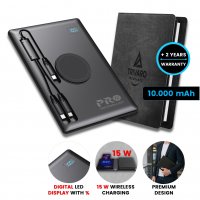 10000mAh magnetická power banka NEXON, v deskách se zápisníkem, s 15W bezdrátovým nabíjením a PD 20 W