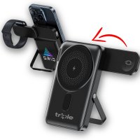 10000mAh magnetická power banka GRAVON, s 15W bezdrátovým nabíjením, výklopnou nabíječkou hodinek a stojánkem