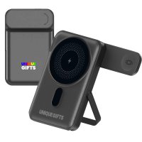10000mAh magnetická power banka GRAVON, s 15W bezdrátovým nabíjením, výklopnou nabíječkou hodinek a stojánkem