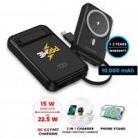 10000 mAh - magnetick&aacute; power banka s 15W bezdr&aacute;tov&yacute;m nab&iacute;jen&iacute;m, QC 22,5 W a vestavěn&yacute;m kabelem