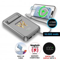 10000 mAh - magnetick&aacute; power banka s 15W bezdr&aacute;tov&yacute;m nab&iacute;jen&iacute;m, QC 22,5 W a vestavěn&yacute;m kabelem