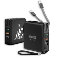 10000 mAh - power banka / adapt&eacute;r do z&aacute;suvky, s 15W bezdr&aacute;tov&yacute;m nab&iacute;jen&iacute;m a vestavěn&yacute;mi kabely