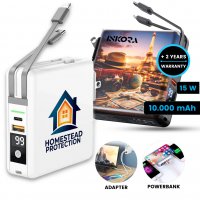 10000 mAh - power banka / adapt&eacute;r do z&aacute;suvky, s 15W bezdr&aacute;tov&yacute;m nab&iacute;jen&iacute;m a vestavěn&yacute;mi kabely