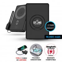 10000 mAh - magnetick&aacute; kovov&aacute; power banka POVRA 3 v 1, s 15W bezdr&aacute;tov&yacute;m nab&iacute;jen&iacute;m a PD 20 W