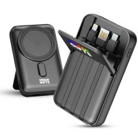 10000 mAh &ndash; magnetick&aacute; power banka s 15W bezdr&aacute;tov&yacute;m nab&iacute;jen&iacute;m, QC 22,5 W a vestavěn&yacute;mi kabely, rABS