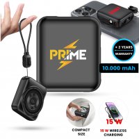 10000 mAh - magnetick&aacute; power banka ENERVA, s 15W bezdr&aacute;tov&yacute;m nab&iacute;jen&iacute;m a vestavěn&yacute;m kabelem (3 V 1)