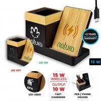 Stojánek na mobil a tužky s 15W bezdrátovým nabíjením a LED logem