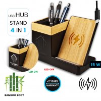 Stojánek na mobil a tužky s 15W bezdrátovým nabíjením a LED logem