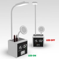 Stolní lampa NEOLITE, s 15W bezdrátovým nabíjením, hodinami a LED logem