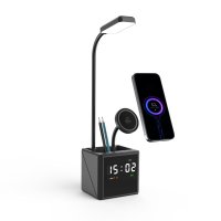 Stolní lampa NEOLITE, s 15W bezdrátovým nabíjením, hodinami a LED logem