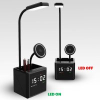 Stolní lampa NEOLITE, s 15W bezdrátovým nabíjením, hodinami a LED logem