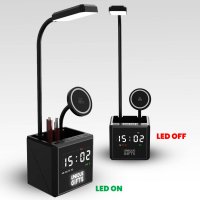 Stolní lampa NEOLITE, s 15W bezdrátovým nabíjením, hodinami a LED logem