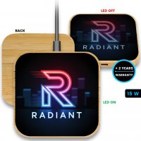15W bambusov&aacute; bezdr&aacute;tov&aacute; rychlonab&iacute;jec&iacute; podložka s CMYK + LED logem