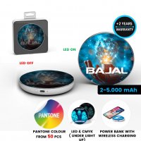 Bezdrátová power banka s možností CMYK +  LED loga, 2000 - 5000 mAh