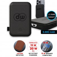 5000mAh kožená magnetická power banka LEATHA, s 15W bezdrátovým nabíjením a PD 20 W