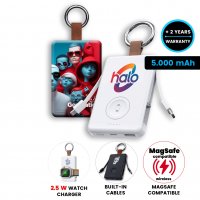 5000mAh power banka CHARGEY, s vestavěnými kabely a bezdrátovým nabíjením pro Apple Watch
