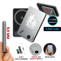 5000mAh ultratenká magnetická kovová power banka FLATIQ, s 15W bezdrátovým nabíjením a PD 20 W