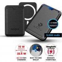 5000 mAh - magnetick&aacute; power banka TANNOX, s 15W bezdr&aacute;tov&yacute;m nab&iacute;jen&iacute;m a pouzdrem na karty