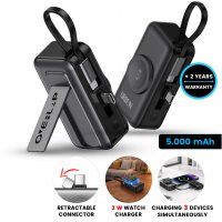 5000 mAh - připojiteln&aacute; power banka s vestavěn&yacute;m kabelem, PD 20 W a nab&iacute;jen&iacute;m pro Apple Watch