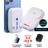 Magnetická powerbanka s 15W bezdrátovým nabíjením, PD 22,5 W a vestavěnými kabely, 5000 mAh