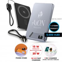 5000 mAh - magnetick&aacute; kovov&aacute; power banka ORBIX 3 v 1, s 15W bezdr&aacute;tov&yacute;m nab&iacute;jen&iacute;m a PD 20 W