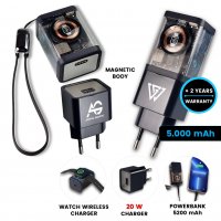 4 v 1 -- adaptér do zásuvky, power banka, bezdrátová nabíječka pro Apple Watch a nabíjecí PD kabel