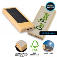 Bambusová solární power banka s konopnou tkaninou, FSC certifikováno, 10000 mAh