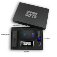 Dárková sada s LED logem, USB flash disk, USB hub a myš