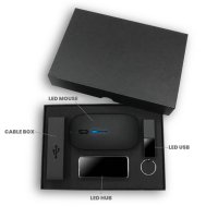 Dárková sada s LED logem, USB flash disk, USB hub a myš