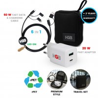 Malá dárková sada s organizérem z rPET -
20W adaptér do EU zásuvky a USB kabel 6 v 1 s LED logem