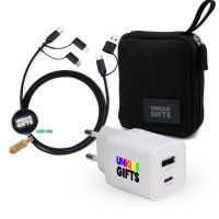 Malá dárková sada s organizérem z rPET -
20W adaptér do EU zásuvky a USB kabel 6 v 1 s LED logem
