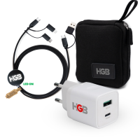 Malá dárková sada s organizérem z rPET -
20W adaptér do EU zásuvky a USB kabel 6 v 1 s LED logem
