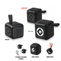 MINI CUBE BLUETOOTH REPRODUKTOR S LED LOGEM A TWS FUNKCÍ