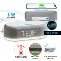 Bluetooth reproduktor s 15W bezdrátovým nabíjením, teploměrem, hodinami, budíkem a LED světelnými efekty