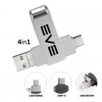 4 V 1 OTOČNÝ USB FLASH DISK, USB-A 
+ USB MICRO + USB-C (TYPE-C) + LIGHTNING