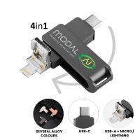 4 V 1 OTOČNÝ USB FLASH DISK, USB-A 
+ USB MICRO + USB-C (TYPE-C) + LIGHTNING