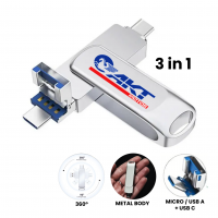 3 v 1 OTOČNÝ FLASH DISK, USB-A + MICRO USB + USB-C (TYPE-C)