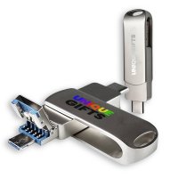 3 v 1 otočný flash disk, USB-A + micro USB + USB-C (Type-C)
