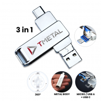 3 v 1 OTOČNÝ FLASH DISK, USB-A + MICRO USB + USB-C (TYPE-C)