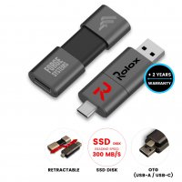 Kovový výsuvný USB 2.0/3.0 flash disk  s konektory USB-C a USB-A