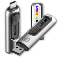 Kovový výsuvný USB 2.0/3.0 flash disk s konektory USB-C a USB-A