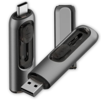 Kovový výsuvný USB 2.0/3.0 flash disk s konektory USB-C a USB-A